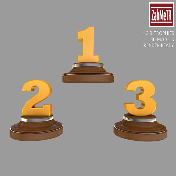 Trophies 1 - 2 - 3 Numbers 3d Model - 3DOcean Item for Sale