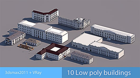 10 Low Poly Buildings - 3DOcean Item for Sale