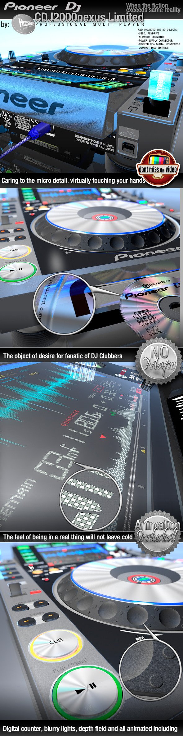 Realistic CD Player, Pioneer CDJ2000nexus limited - 3DOcean Item for Sale