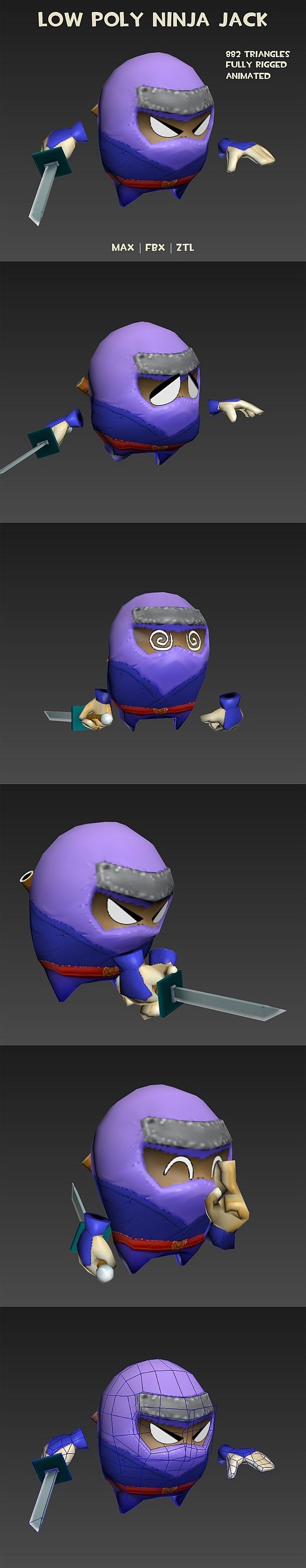 Low poly ninja Jack - animated - 3DOcean Item for Sale