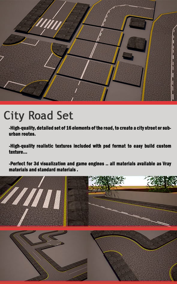 City Road Set (street pack) - 3DOcean Item for Sale