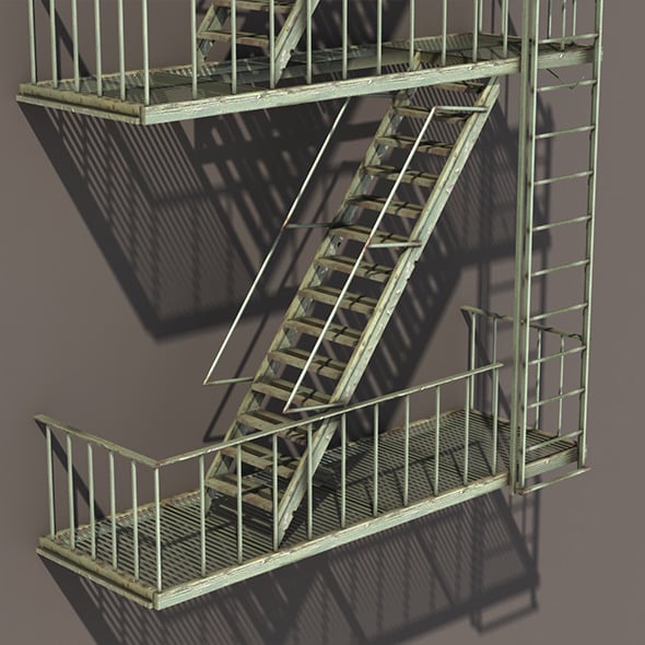 Fire Escape Stairs Low Poly - 3DOcean Item for Sale