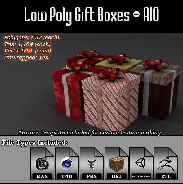 Low Poly Gift Boxes - All-In-One - 3DOcean Item for Sale