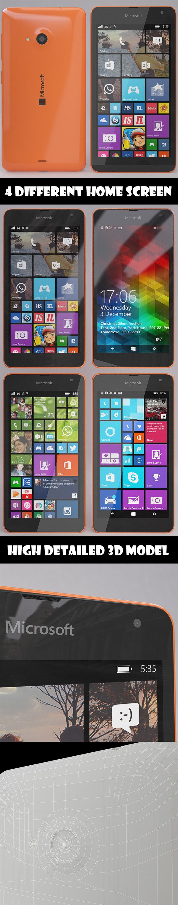 Microsoft Lumia 535 Orange - 3DOcean Item for Sale