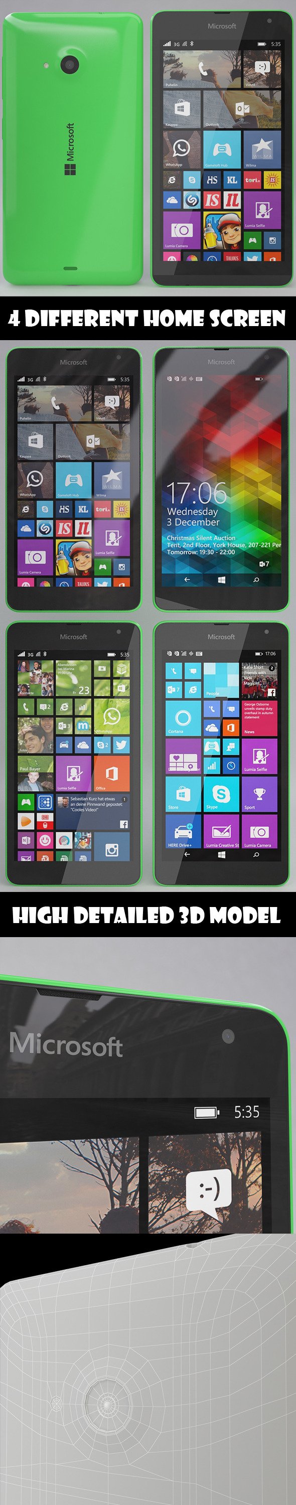 Microsoft Lumia 535 Green - 3DOcean Item for Sale
