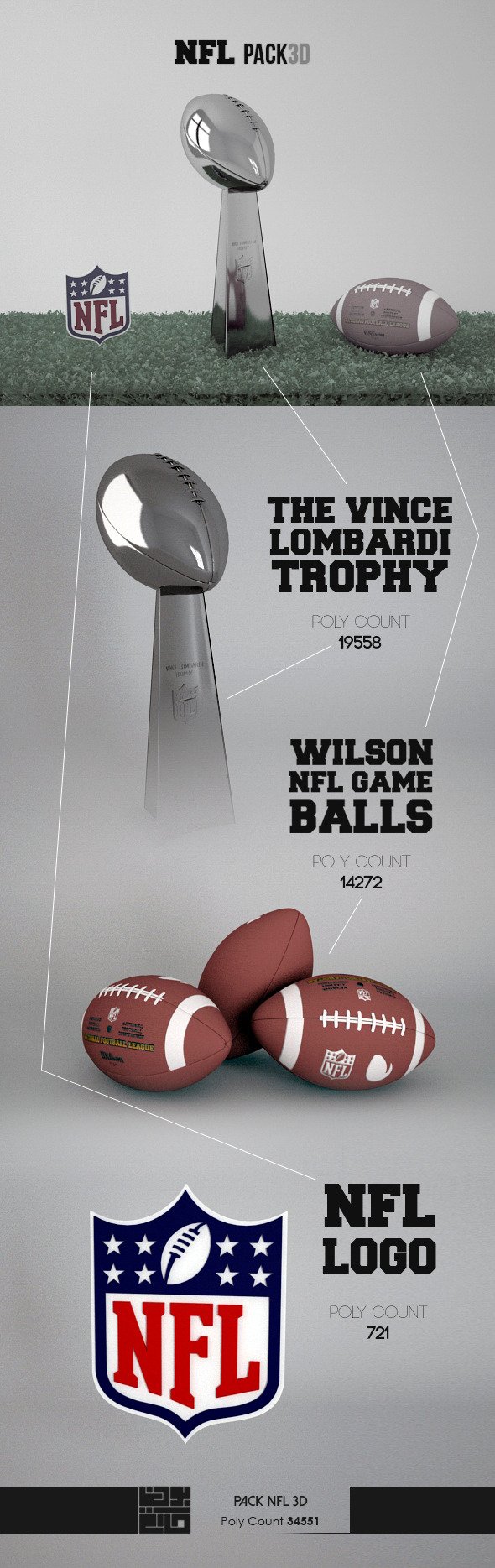 Pack NFL 3D - 3DOcean Item for Sale