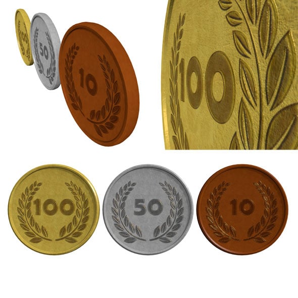 Coin Set (low poly) - 3DOcean Item for Sale