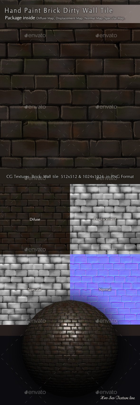 Brick Dirty Wall Texture Pack B3 - 3DOcean Item for Sale