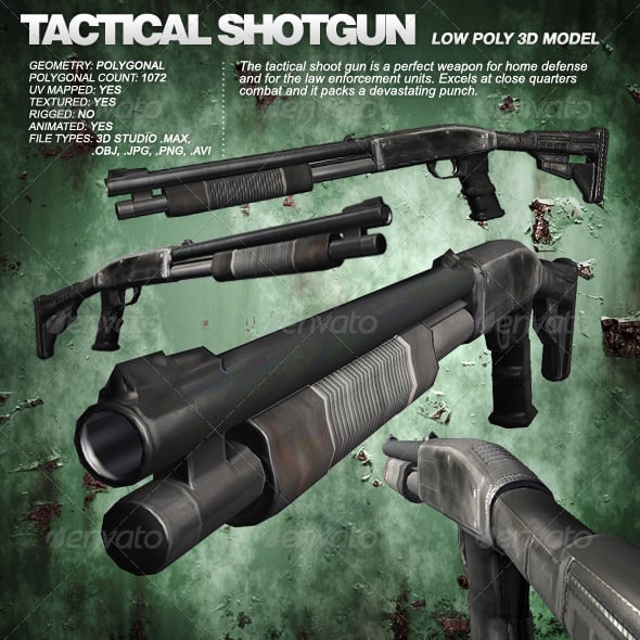 Tactical Shoot-Gun eitable 3ds max and obj file - 3DOcean Item for Sale