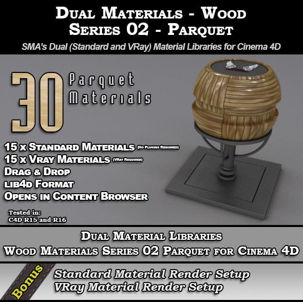 SMA's Dual Material Pack - Wood-S02 - Parquet C4D - 3DOcean Item for Sale