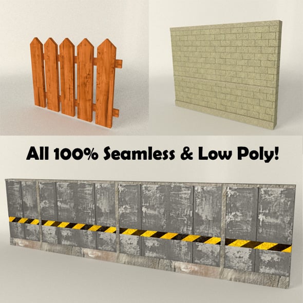 Fence/Wall Seamless Set (low poly) - 3DOcean Item for Sale