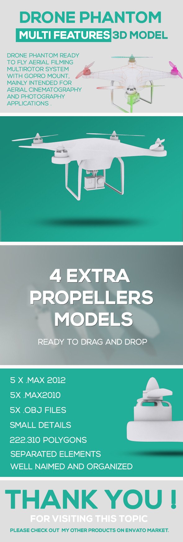 Drone phantom with gopro - 3DOcean Item for Sale