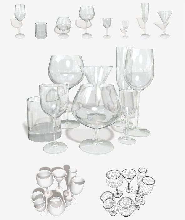 Glassware 8 Types - 3DOcean Item for Sale