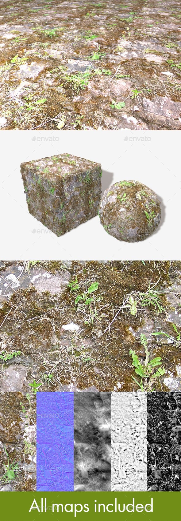 Mossy Ground Bricks Seamless Texture - 3DOcean Item for Sale