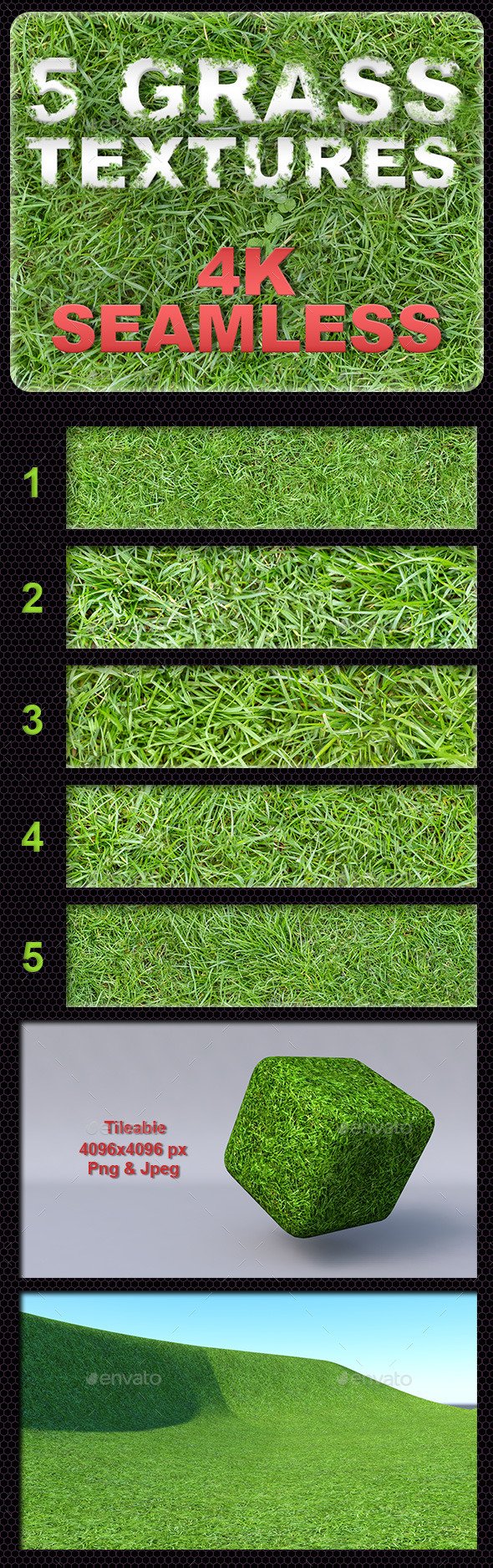 5 Grass Tileable Textures - 3DOcean Item for Sale