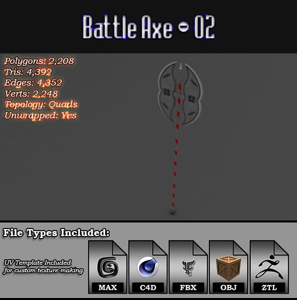 Low Poly Battle Axe - 02 - 3DOcean Item for Sale