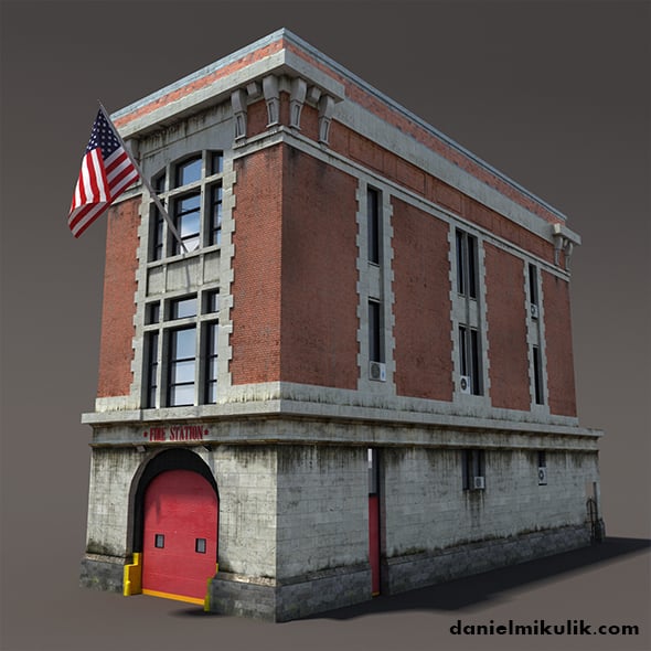 Fire Station Building Low Poly - 3DOcean Item for Sale