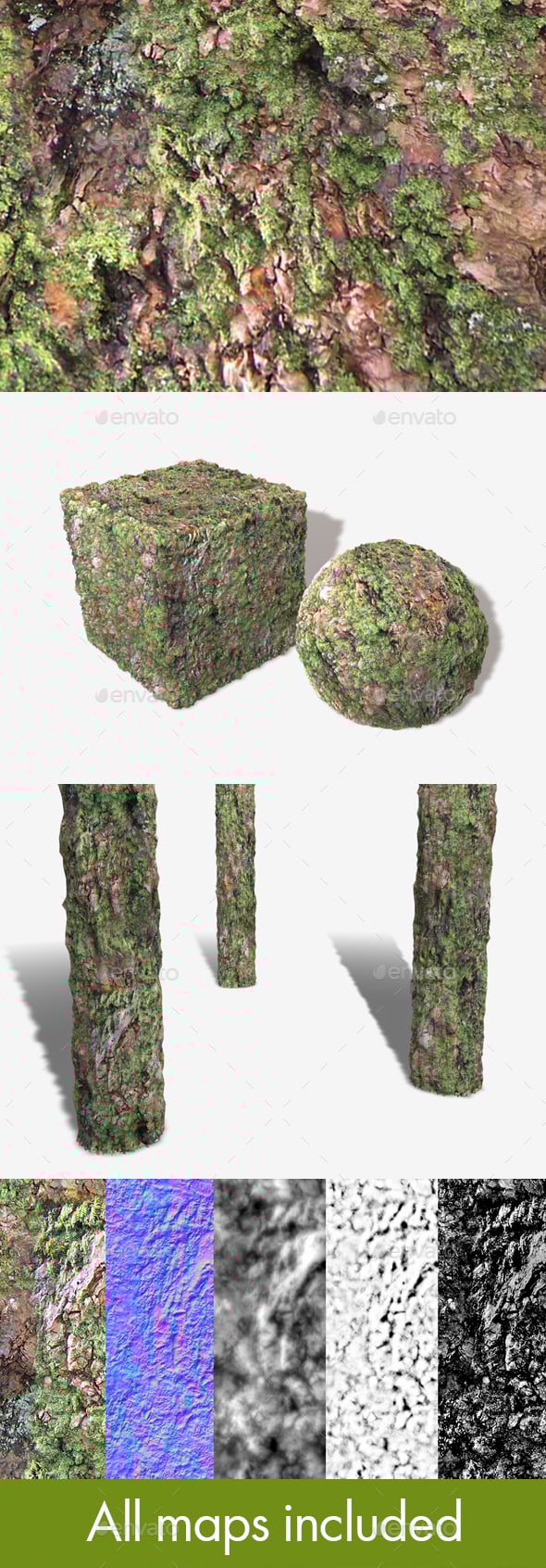 Thick Mossy Bark Seamless Texture 02 - 3DOcean Item for Sale