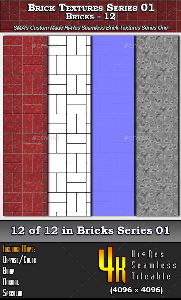 Hi-Res Texture Bricks-12 of Brick Textures - S01 - 3DOcean Item for Sale