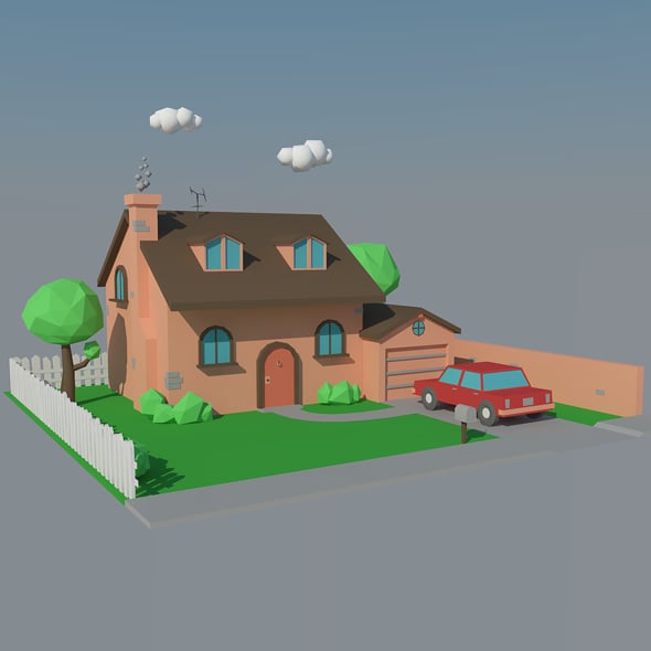 Low Poly House & Car - 3DOcean Item for Sale