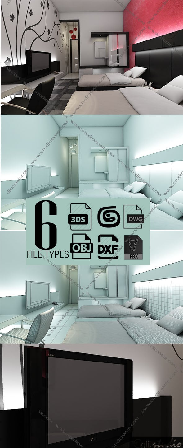 Realistic Modern bedroom 148 - 3DOcean Item for Sale