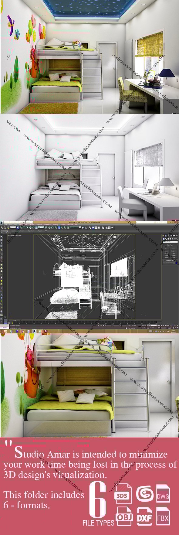 Modern Kids bedroom 171 - 3DOcean Item for Sale