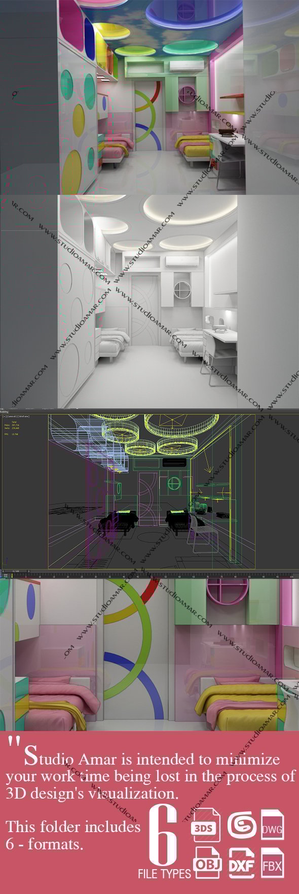 Trendy kids interior 206 - 3DOcean Item for Sale