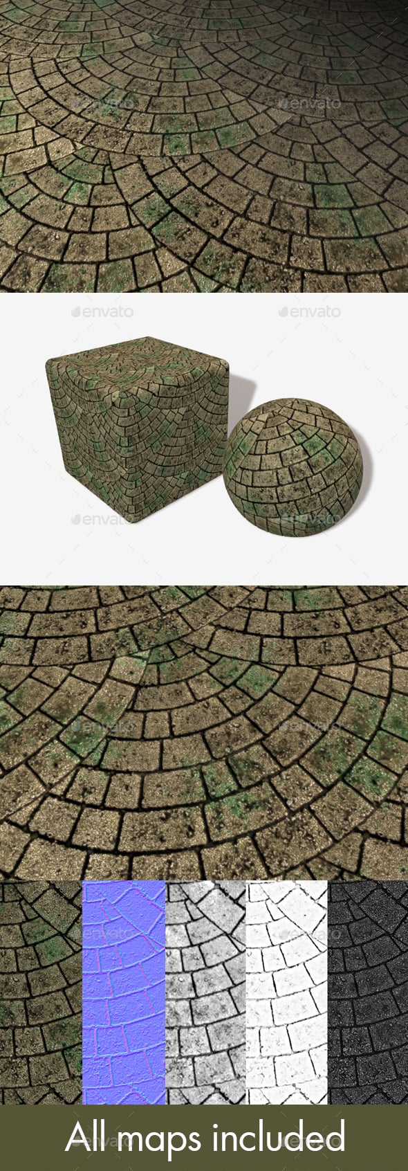 Mossy Brick Paving Circle Pattern Seamless Texture - 3DOcean Item for Sale