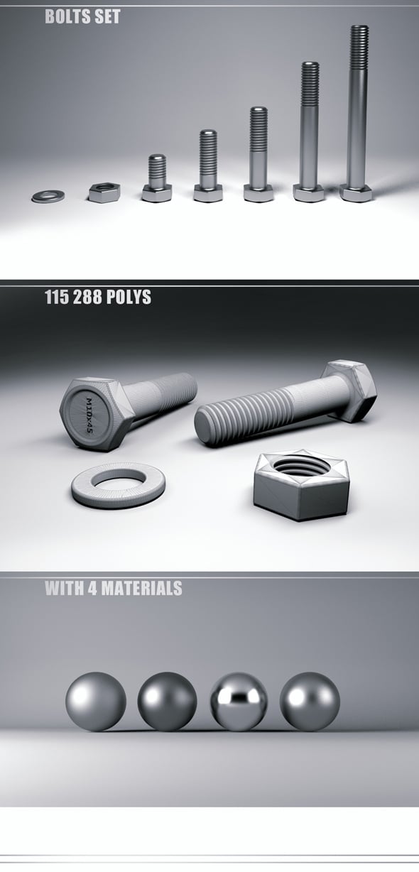 M10 Bolts - 3DOcean Item for Sale