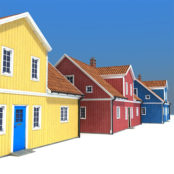 Three Houses Low Poly - 3DOcean Item for Sale