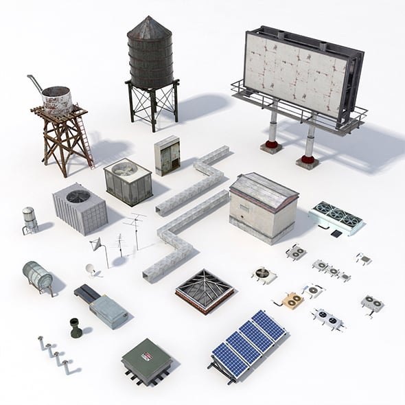 Low Poly Roof Element PACK - 3DOcean Item for Sale