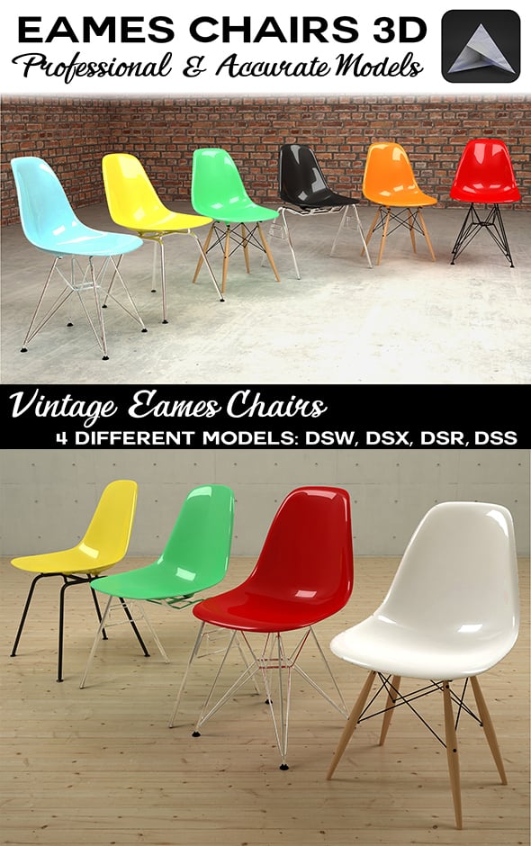 Eames Plastic Chairs DSW DSX DSR DSS - 3DOcean Item for Sale
