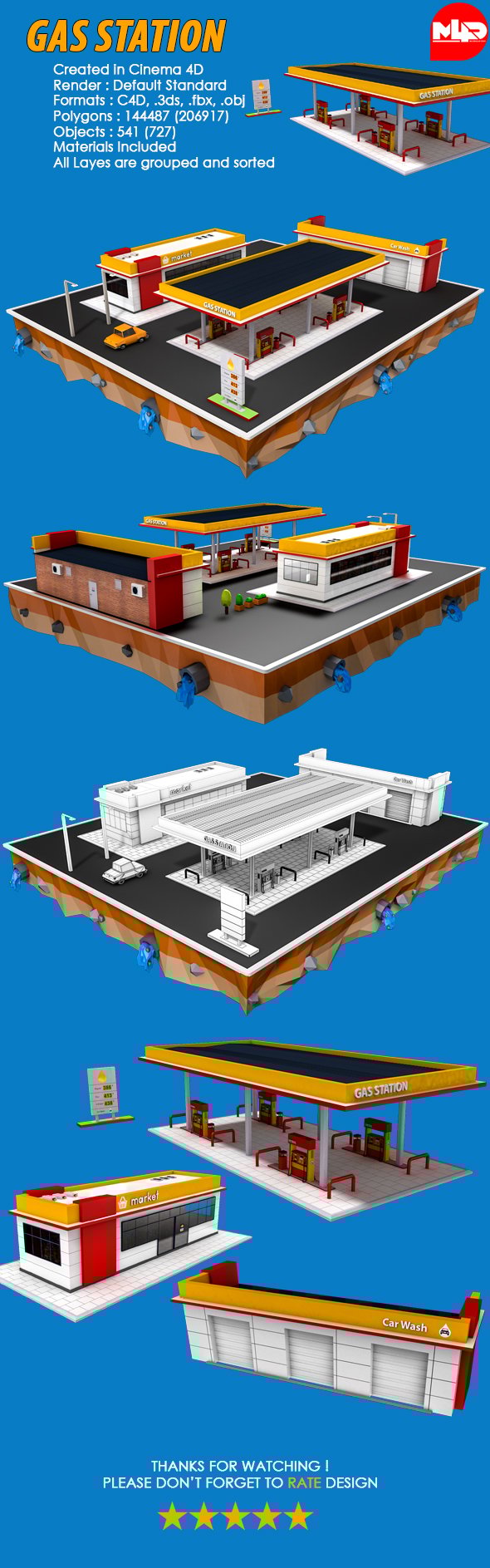 Gas Station (Market, Car Wash) - 3DOcean Item for Sale