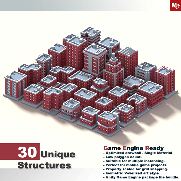 Low Poly Isometric Buildings Pack - 3DOcean Item for Sale