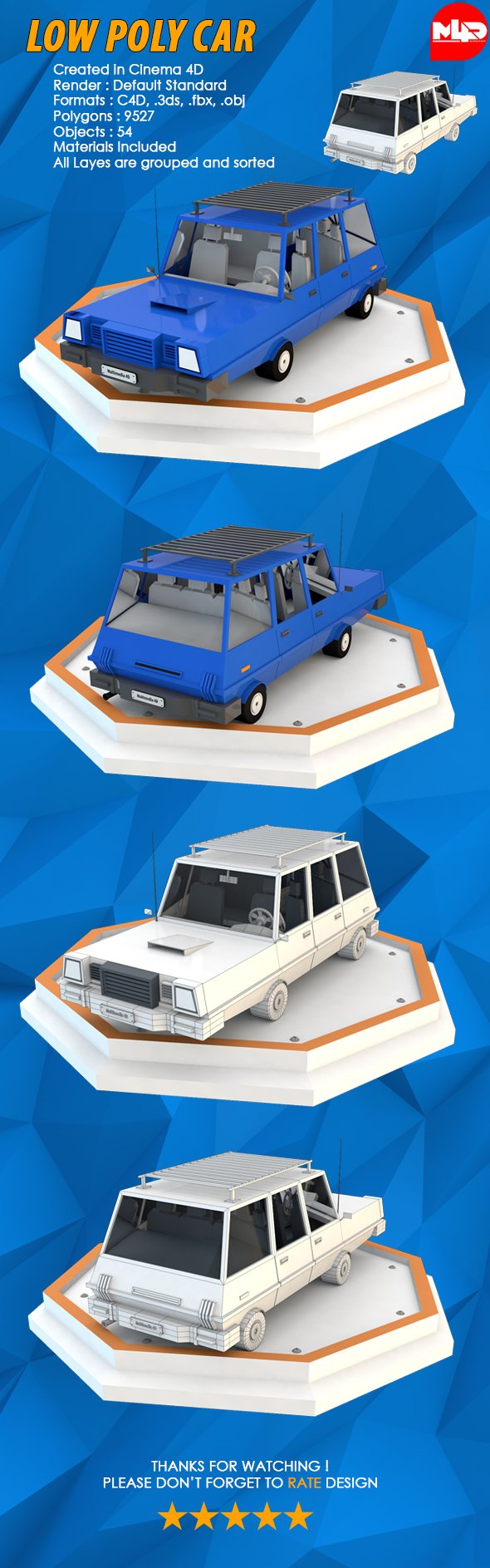 Low Poly City Car - 3DOcean Item for Sale