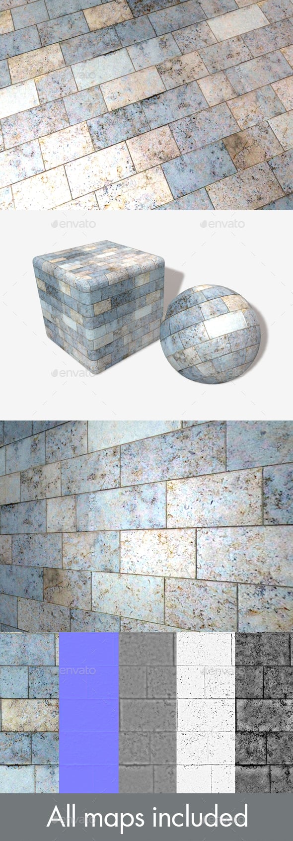 Blue Marble Bricks Seamless Texture - 3DOcean Item for Sale