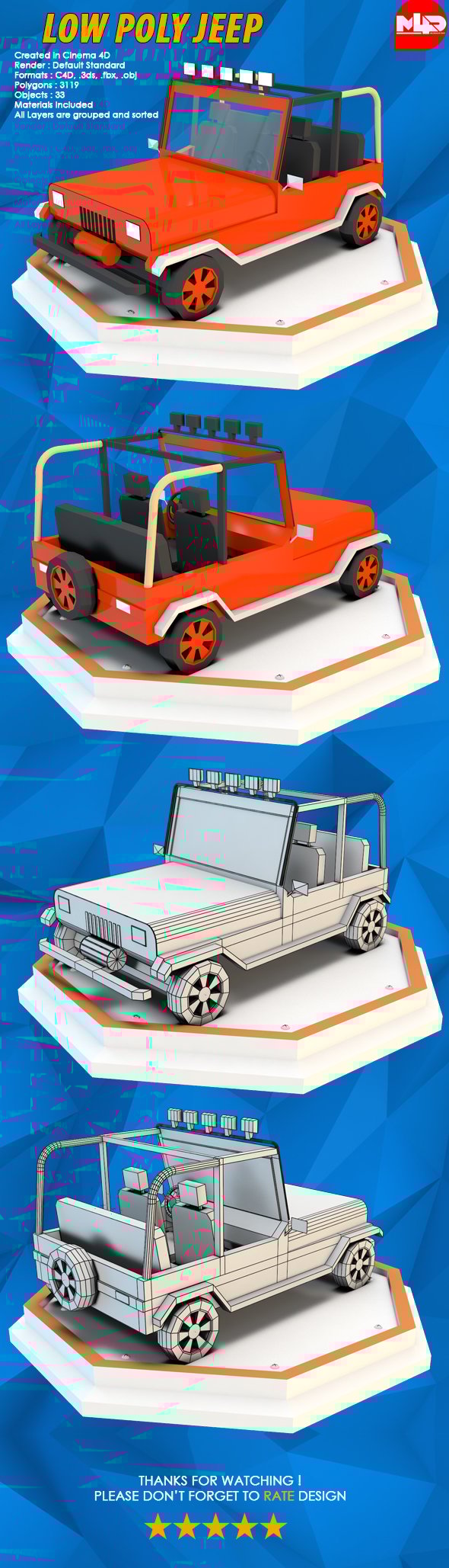 Low Poly Jeep - 3DOcean Item for Sale