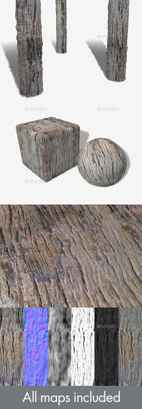 Dry Splintered Bark Seamless Texture - 3DOcean Item for Sale