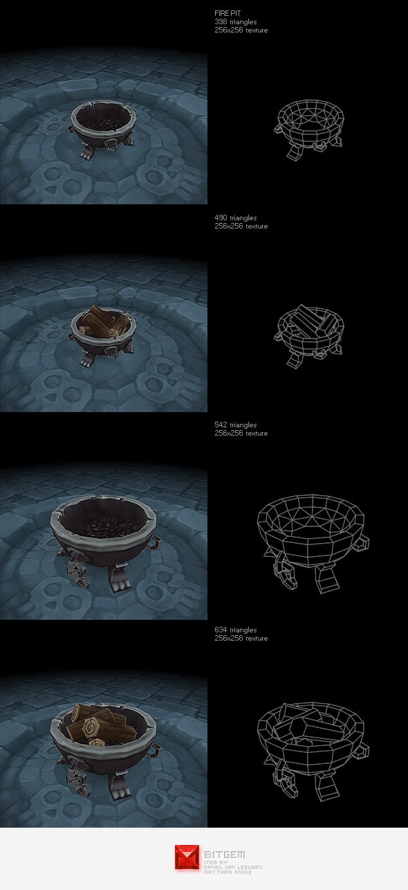 Low Poly Fire Pit Set - 3DOcean Item for Sale