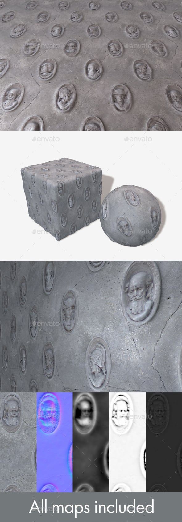 Sculpted Heads Wall Seamless Texture - 3DOcean Item for Sale