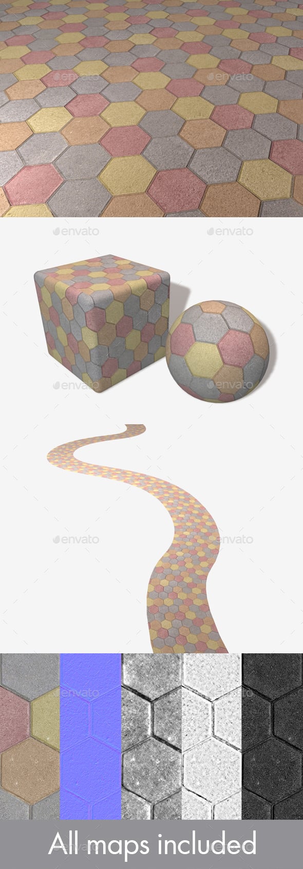 Colourful Hexagon Paving Slabs Texture - 3DOcean Item for Sale
