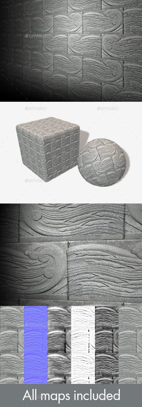 Squid Wave Carved Bricks Seamless Texture - 3DOcean Item for Sale