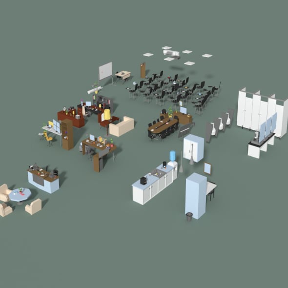 Low Poly Office Interior Set - 3DOcean Item for Sale