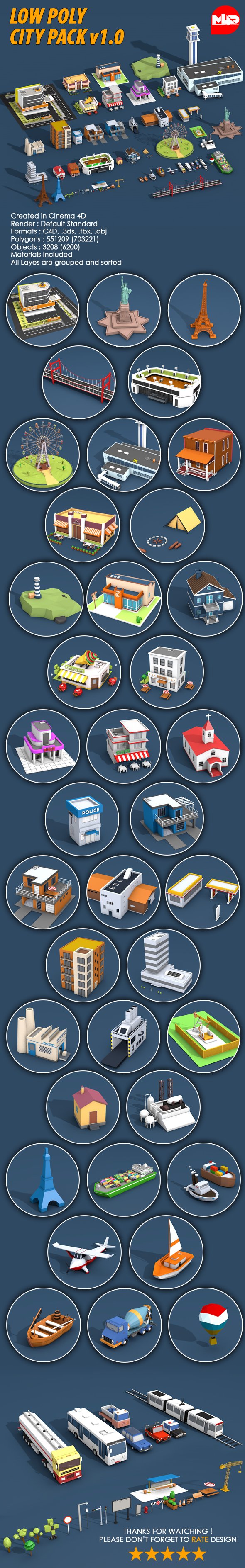 Low Poly City Pack v1.0 - 3DOcean Item for Sale