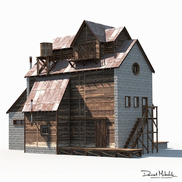 Old Factory Barn Low Poly - 3DOcean Item for Sale