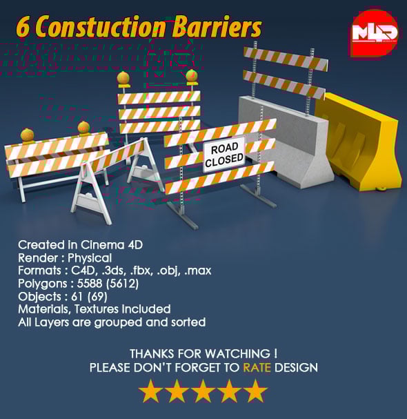 6 Construction Barrier - 3DOcean Item for Sale