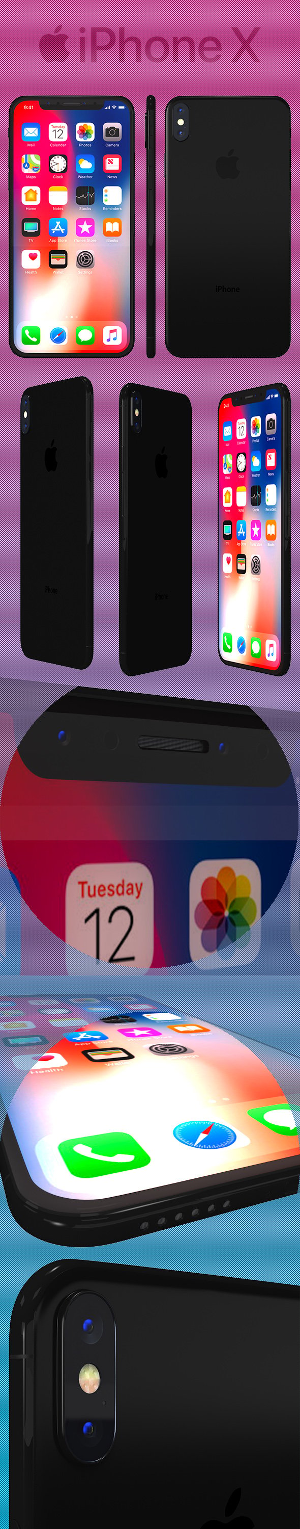 Black Iphone X 3D Model - 3DOcean Item for Sale