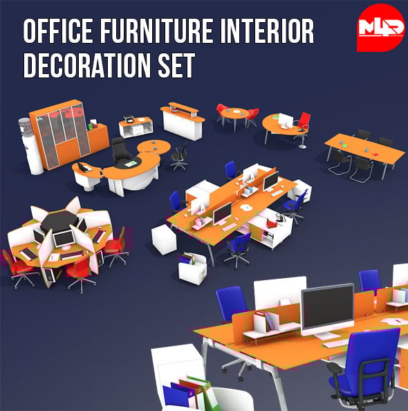 Office Furniture Interior Decoration Set - 3DOcean Item for Sale