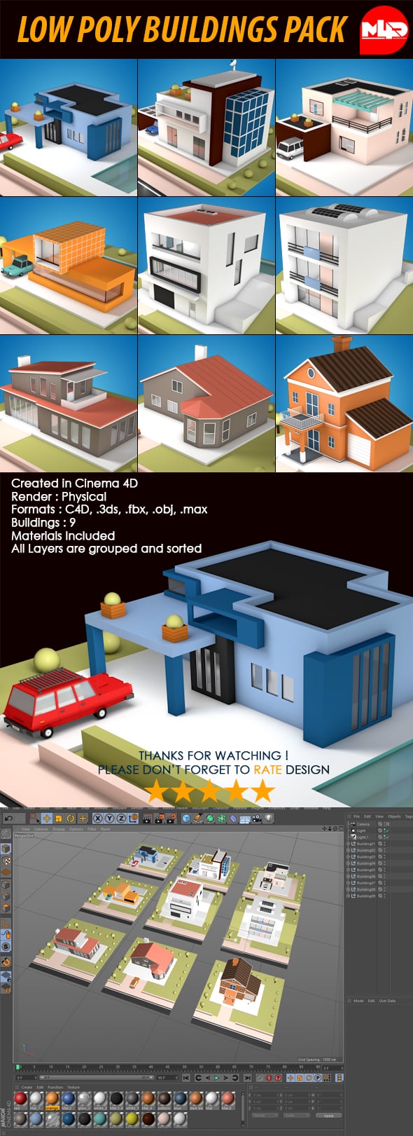 Low Poly Buildings Pack - 3DOcean Item for Sale