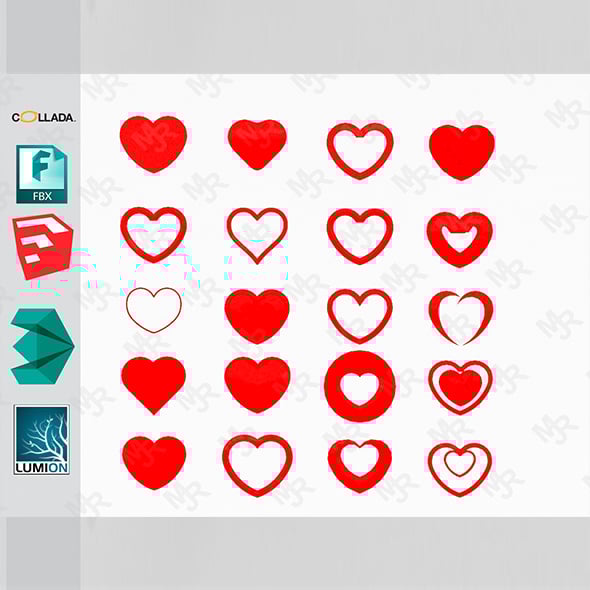 3D Hearts Pack - 3DOcean Item for Sale